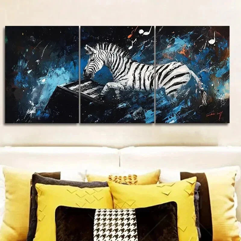 3pcs Zebra Piano Painting Colorful Perfect Wall Art Set Canvas Framed 40x60cm - High Quality Print 100% Australian Made Wall Canvas Ready to Hang