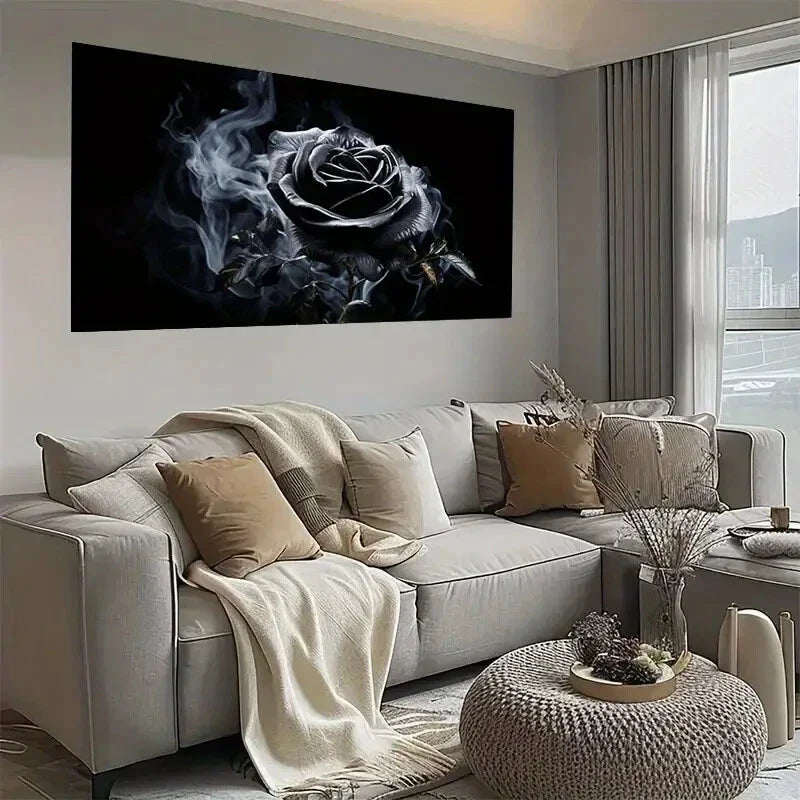 Frameless Black Rose Smoke Wall Art wall canvas office home room framed 120x60cm