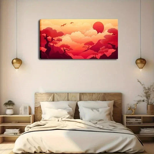 Red Clouds and Cherry Blossoms Wall Art Canvas Office Home Room Framed 120x60cm