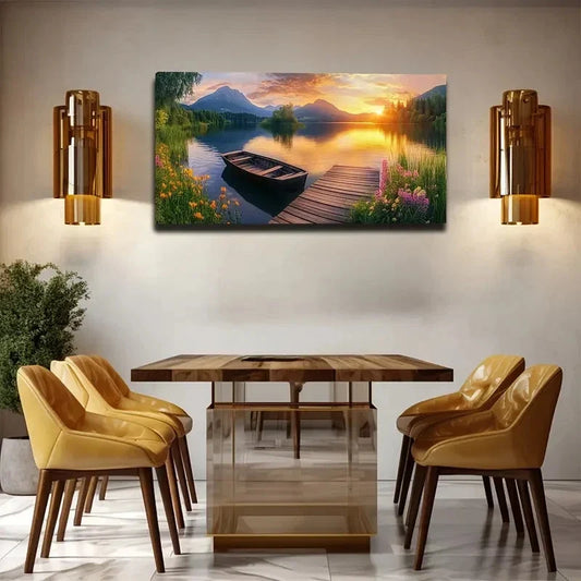 Vibrant Sunset Landscape Wall Art canvas office home room framed 120x60cm
