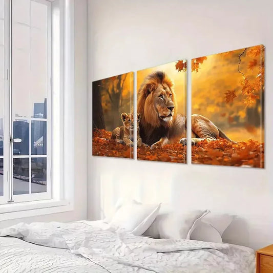 3pcs Decorative Peaceful Lion And Cub Aesthetic Wall Art Set Canvas Framed 40x60cm - High Quality Print 100% Australian Made Wall Canvas Ready to Hang