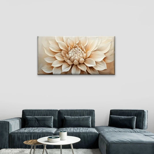 White Flowers Beige Wall Art Canvas Office Home Room Framed 80x45cm
