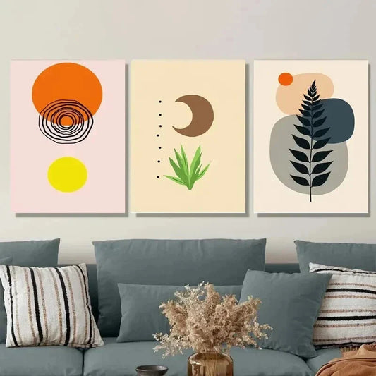 3pcs Boho Style Modern Abstract Yellow Wall Art Set Canvas Framed 40x60cm - High Quality Print 100% Australian Made Wall Canvas Ready to Hang