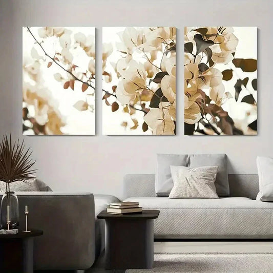 3pcs Neutral Minimalist Blossom Floral Metal Print Ready to Hang Art