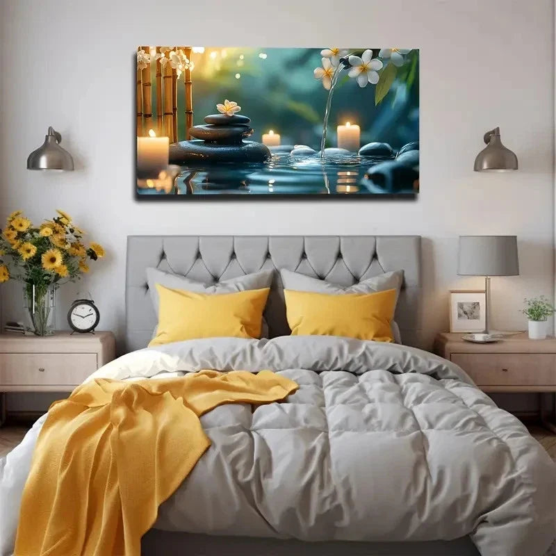 Serene Spa Landscape Stone Wall Art canvas office home room framed 80x45cm