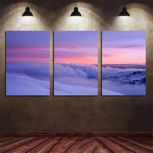 3pcs Light Pink and Purple Sky at Dawn Metal Print Ready to Hang Art