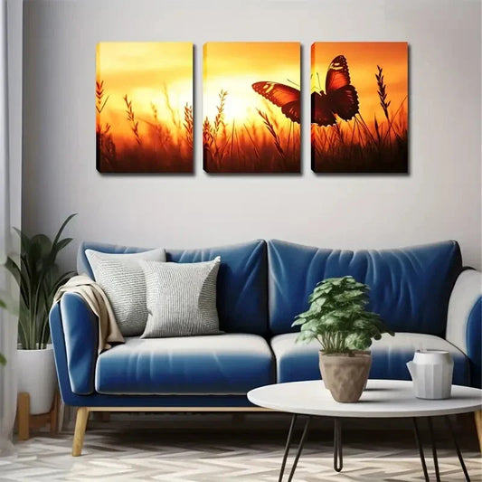 3pcs beautiful floral gloss butterfly Wall Art Set Canvas Framed 40x60cm - High Quality Print 100% Australian Made Wall Canvas Ready to Hang