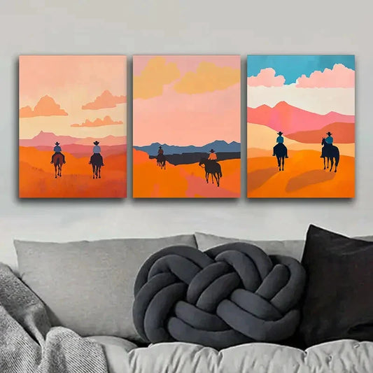 3pcs Free cowboy Art Painting Metal Print Ready to Hang Art