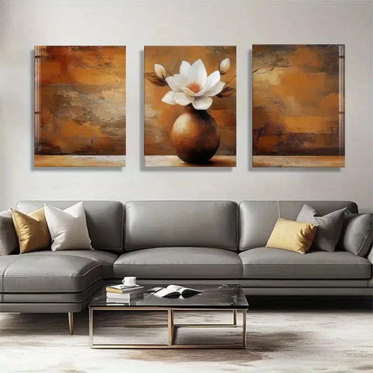 3pcs Magnolia Flower Vase Elegant White Perfect Wall Art Set Canvas Framed 40x60cm - High Quality Print 100% Australian Made Wall Canvas Ready to Hang