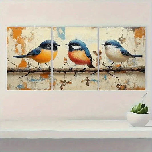 3pcs Rustic Watercolor Birds Vintage Metal Print Ready to Hang Art