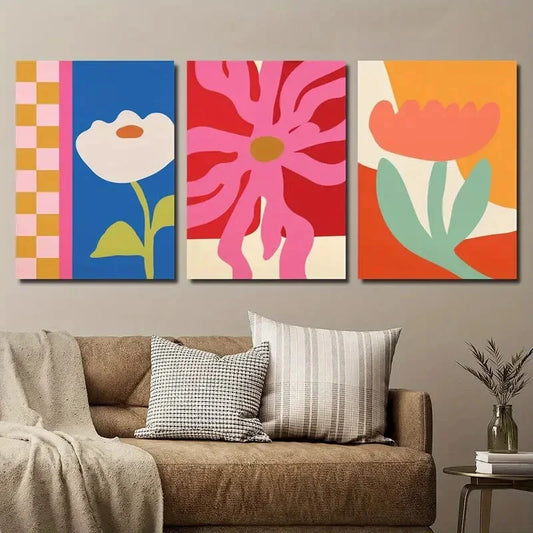 3pcs Abstract Colorful Vibrant Floral Metal Print Ready to Hang Art