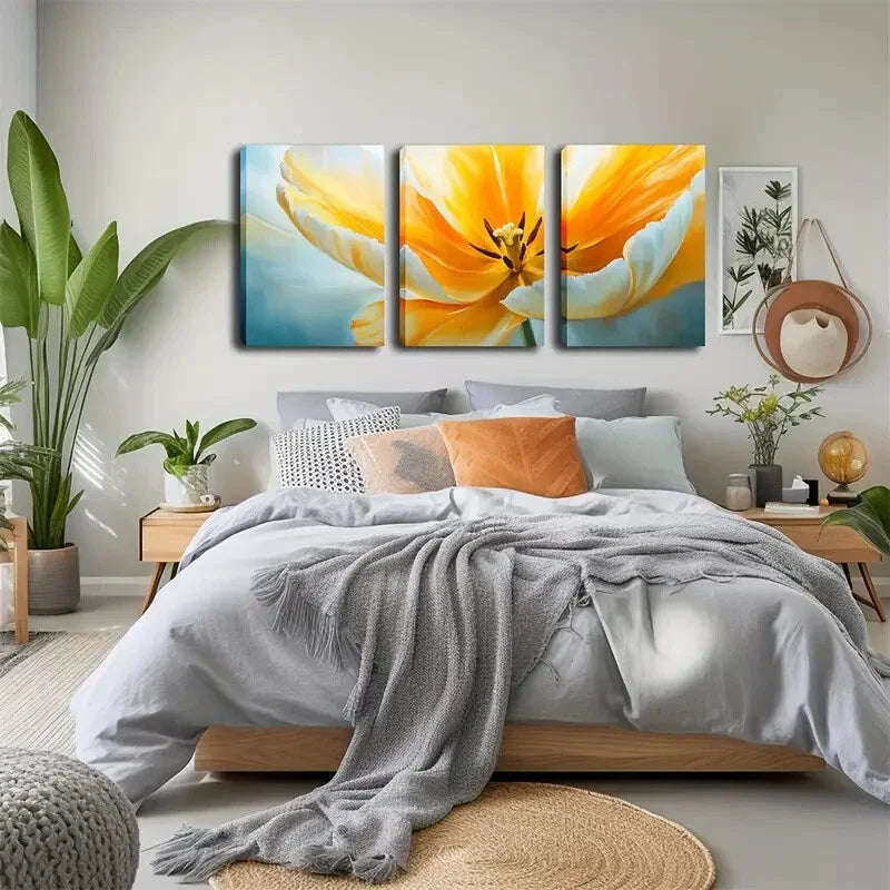 3pcs Bright Yellow & Soft White Gradient Perfect Wall Art Set Canvas Framed 40x60cm - High Quality Print 100% Australian Made Wall Canvas Ready to Hang