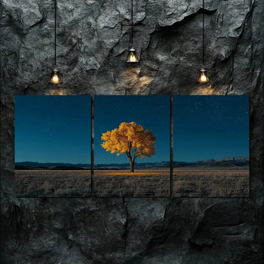 3pcs Autumn Tree Peaceful Blue Dark Perfect Wall Art Set Canvas Framed 40x60cm - High Quality Print 100% Australian Made Wall Canvas Ready to Hang