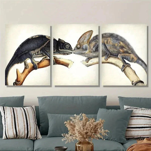 3pcs A Lizard And A Chameleon Wall Art Set Canvas Framed 40x60cm - High Quality Print 100% Australian Made Wall Canvas Ready to Hang