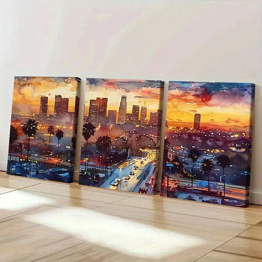 3pcs Los Angeles City Sunset Landscape Wall Art Set Canvas Framed 40x60cm - High Quality Print 100% Australian Made Wall Canvas Ready to Hang