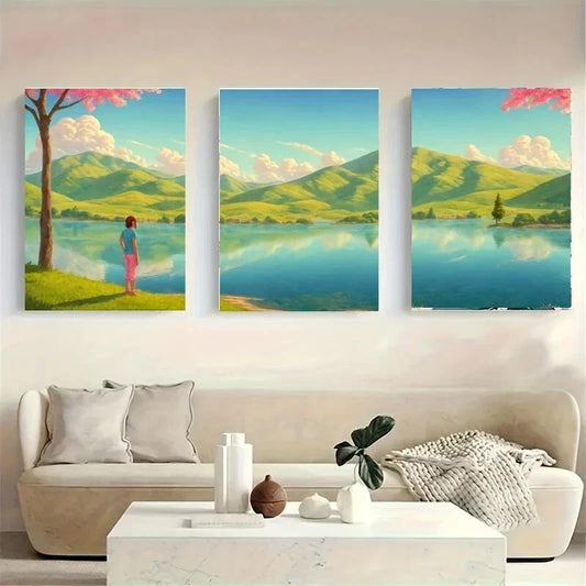 3pcs A Serene Landscape Featuring Nature Metal Print Ready to Hang Art