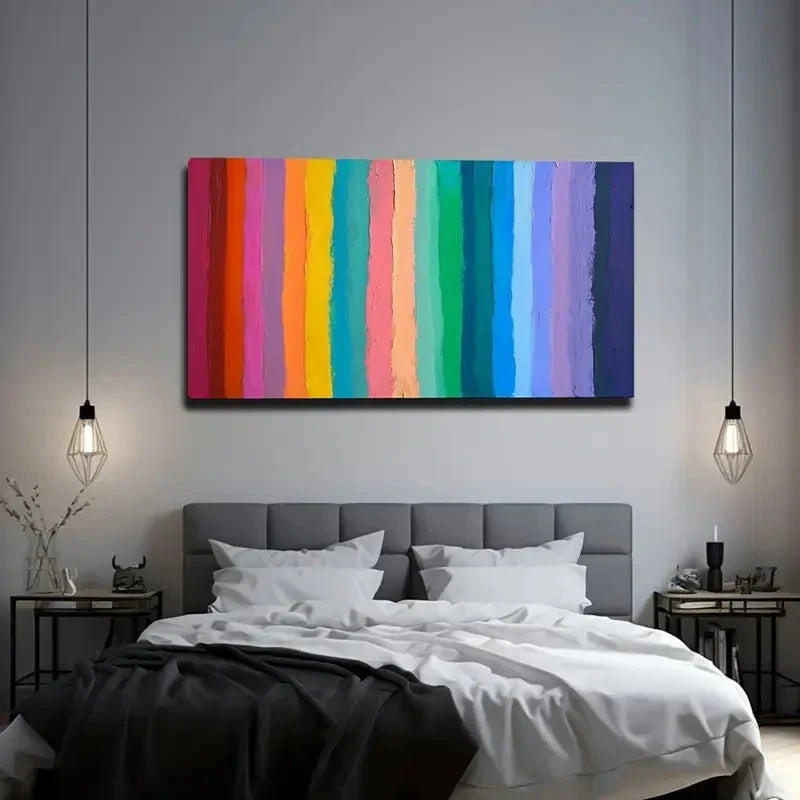 Rainbow Strips Stuck In Paint Wall Art Canvas Office Home Room Framed 80x45cm
