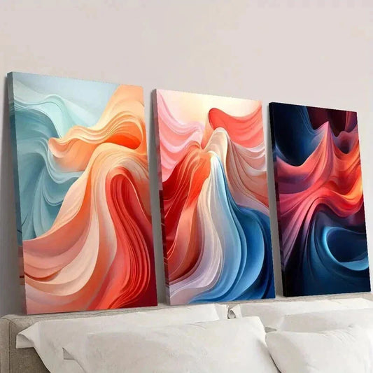 3pcs Floral Designs in Blue Pink and Orange Wall Art Set Canvas Framed 40x60cm - High Quality Print 100% Australian Made Wall Canvas Ready to Hang