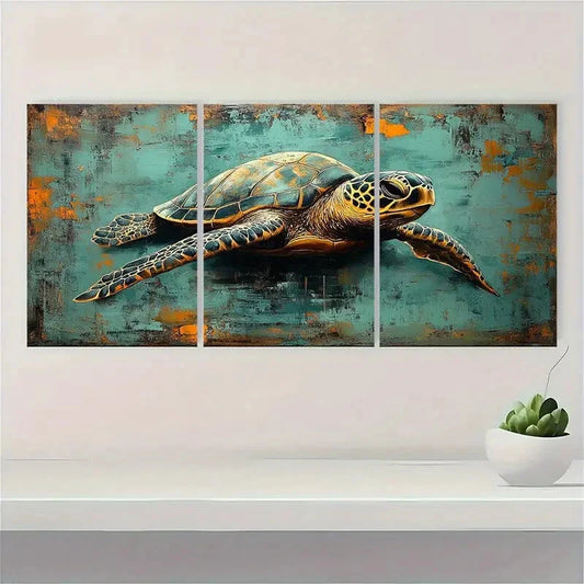 3pcs Sea Turtle Painting Humorous Metal Print Ready to Hang Art