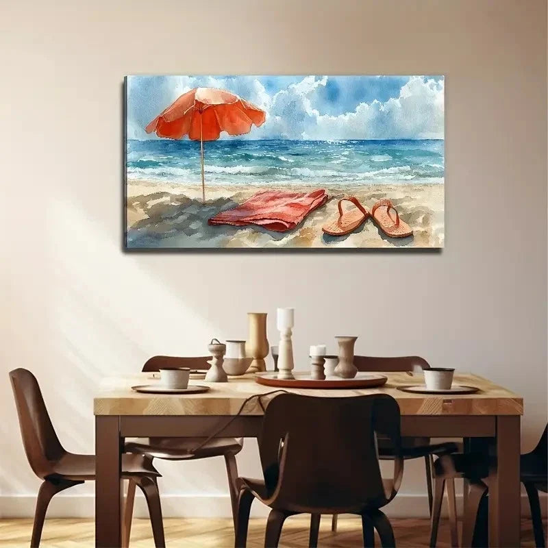 Seaside Resort Decoration Wall Art Canvas Office Home Room Framed 80x45cm