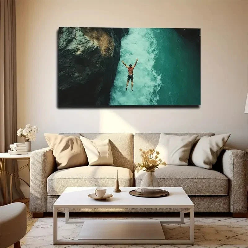 Scuba Diver In Ocean Scene Wall Art Canvas Office Home Room Framed 80x45cm