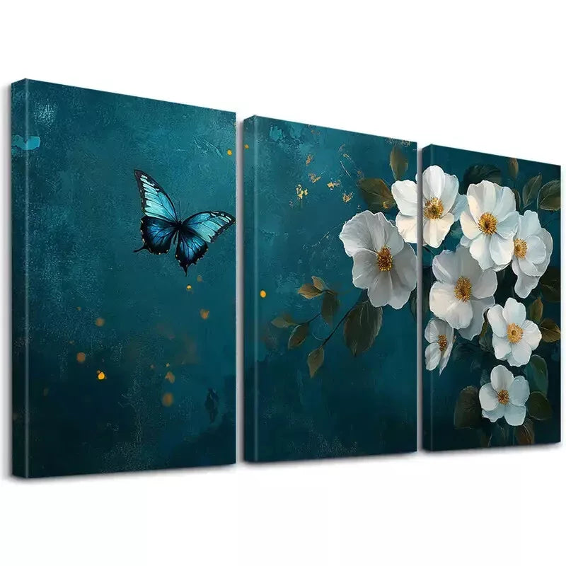 3pcs Modern Classic Blue Leaves Abstract Wall Art Set Canvas Framed 40x60cm - High Quality Print 100% Australian Made Wall Canvas Ready to Hang