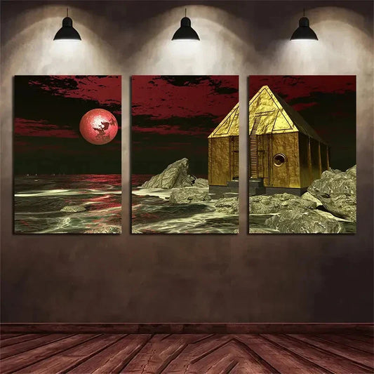 3pcs Pyramid Textured Relief Multicolor Metal Print Ready to Hang Art