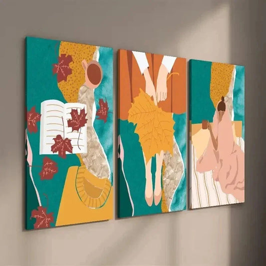 3pcs Autumn Themed Fall Leaves Wall Art Set Canvas Framed 40x60cm - High Quality Print 100% Australian Made Wall Canvas Ready to Hang