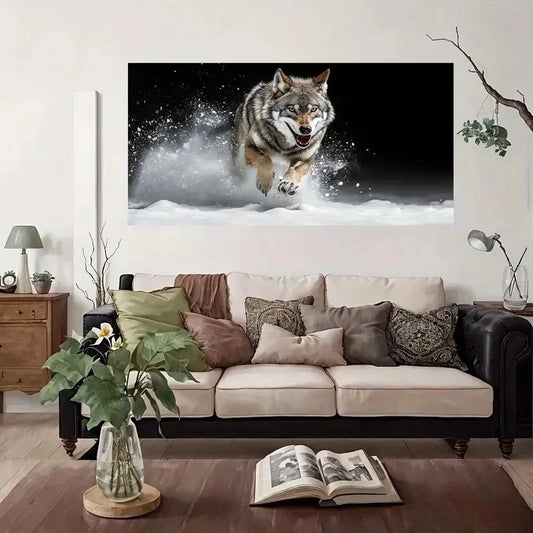 Wild Wolf In Snowy Landscape Wall Art Canvas Office Home Room Framed 80x45cm