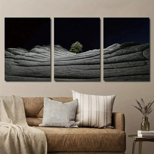 3pcs Abstract Vermillion Cliffs & Lone Tree Metal Print Ready to Hang Art