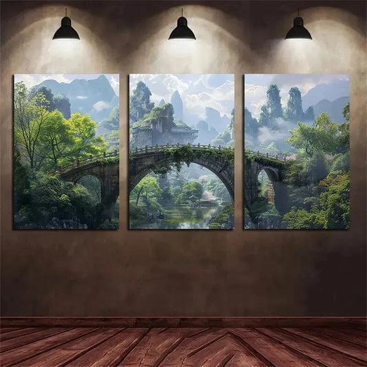 3pcs Peaceful World Of Mountains and Waters Metal Print Ready to Hang Art