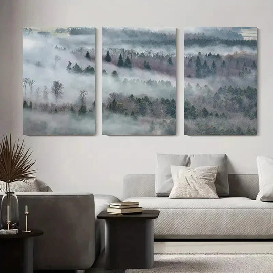 3pcs Misty Forest Tranquil Foggy Landscape Metal Print Ready to Hang Art