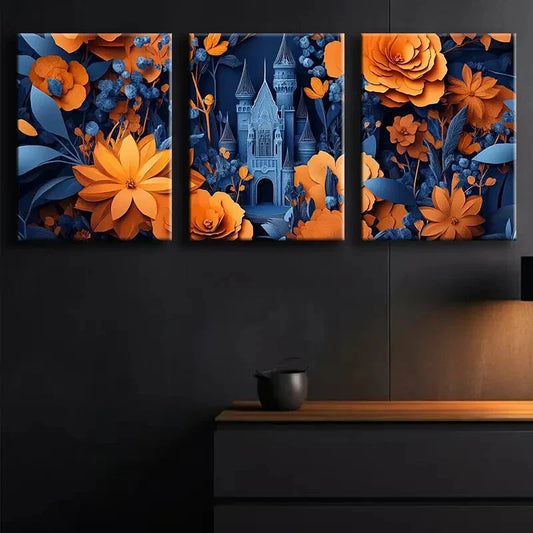 3pcs Luxurious Floral Colorful Pattern Perfect Wall Art Set Canvas Framed 40x60cm - High Quality Print 100% Australian Made Wall Canvas Ready to Hang