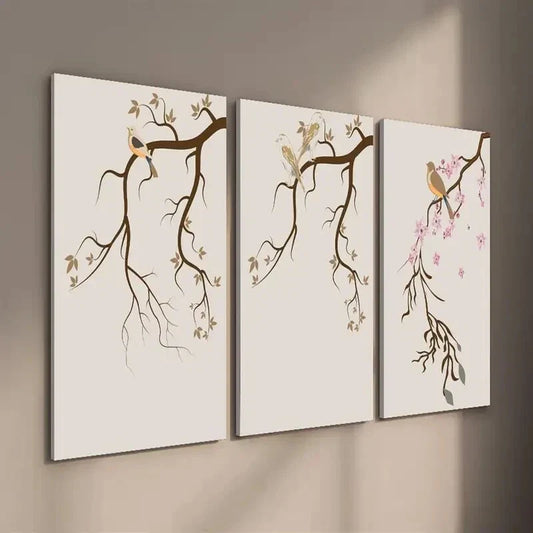 3pcs Japanese Botanical and Floral Wall Art Set Canvas Framed 40x60cm - High Quality Print 100% Australian Made Wall Canvas Ready to Hang