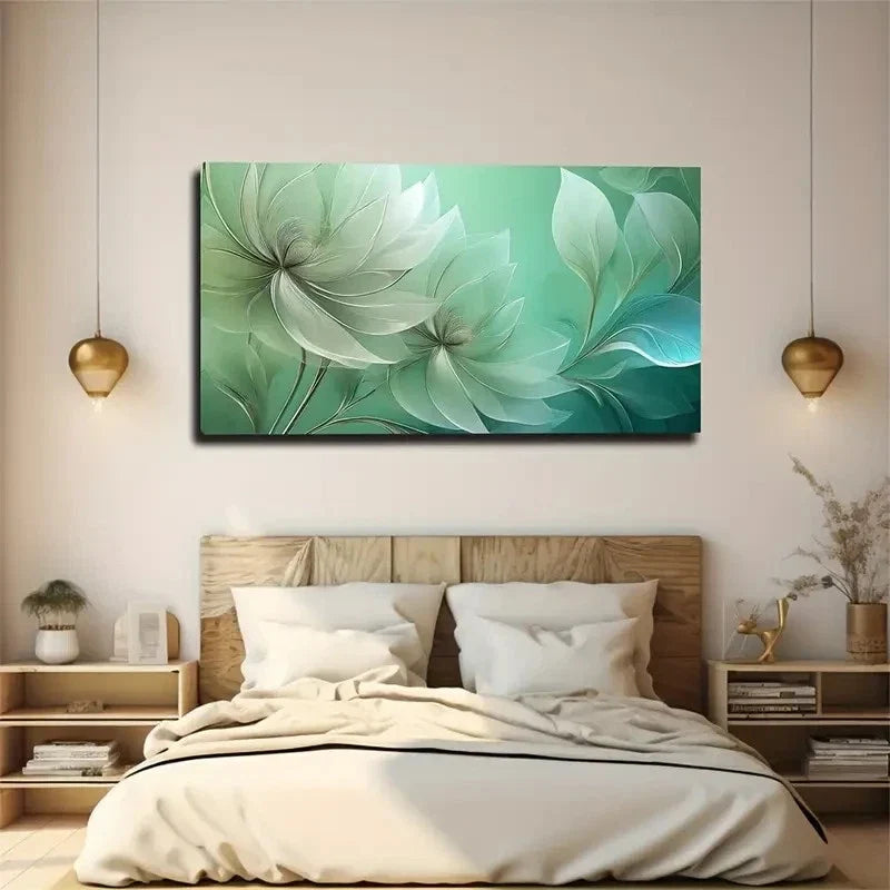 Soft Green & White Hues Wall Art Canvas Office Home Room Framed 80x45cm