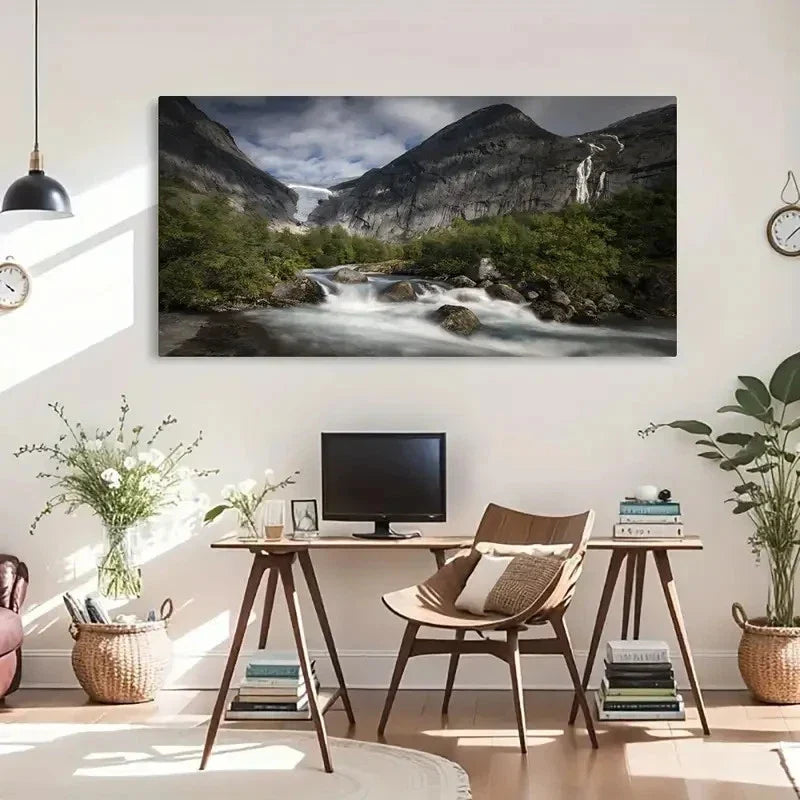 Glacier Trees & Cloud Decor Wall Art Canvas Office Home Room Framed 120x60cm