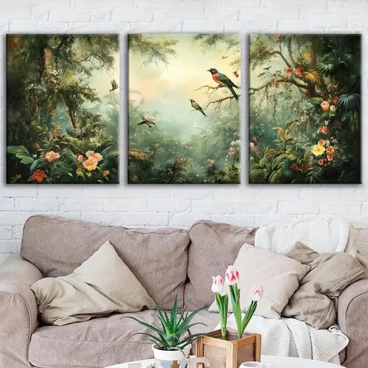 3pcs Animals Abstract Flowers And Birds Plants Wall Art Set Canvas Framed 40x60cm - High Quality Print 100% Australian Made Wall Canvas Ready to Hang