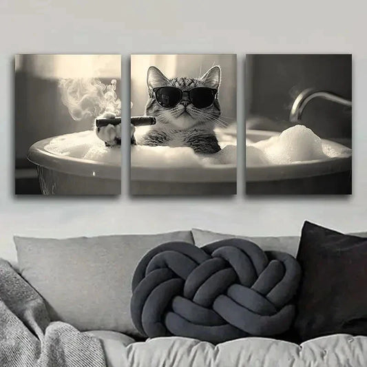 3pcs Gangster Brother Kitten Art Painting Metal Print Ready to Hang Art