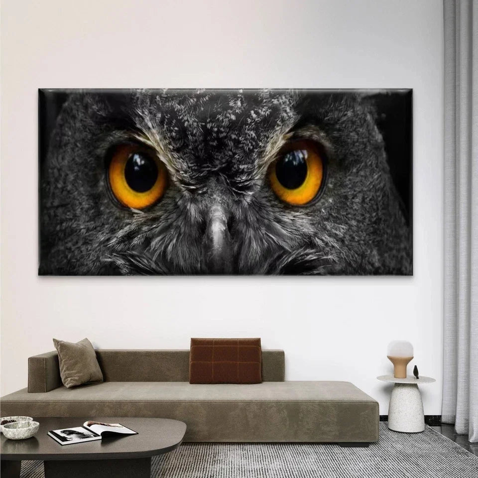 Minimalist & Golden Owl Eyes Wall Art Canvas Office Home Room Framed 80x45cm