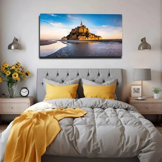 Modern Coastal Castle Wall Art Canvas Office Home Room Framed 120x60cm