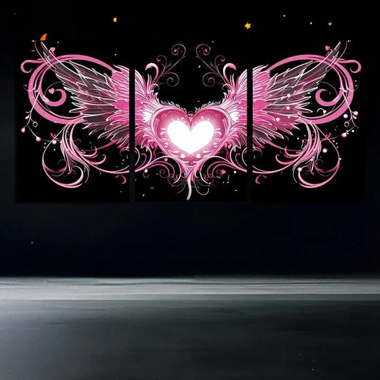 3pcs Wings Of Love Pink & White Metal Print Ready to Hang Art