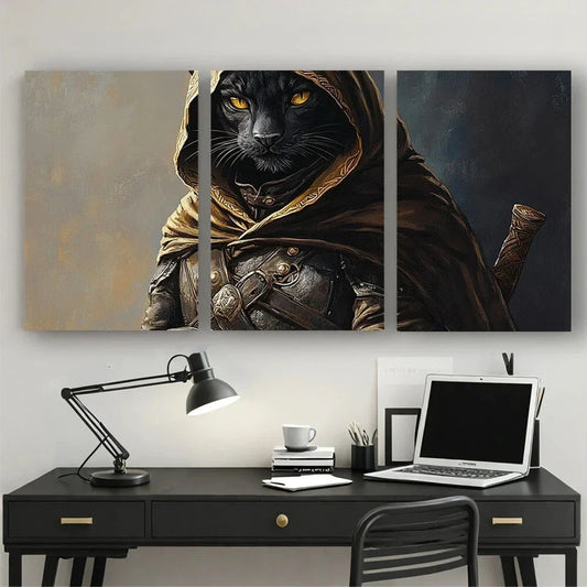 3pcs Black Panther Pattern Abstract Painting Metal Print Ready to Hang Art