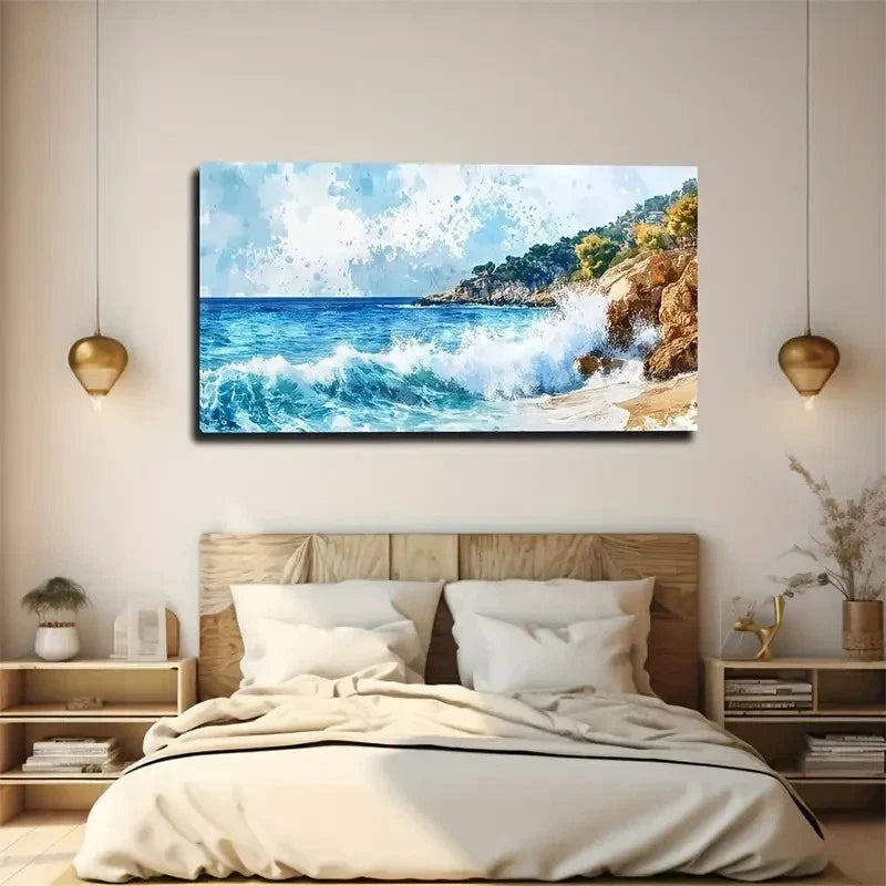 Dreamy Coastal Beach Scene Wall Art Canvas Office Home Room Framed 120x60cm