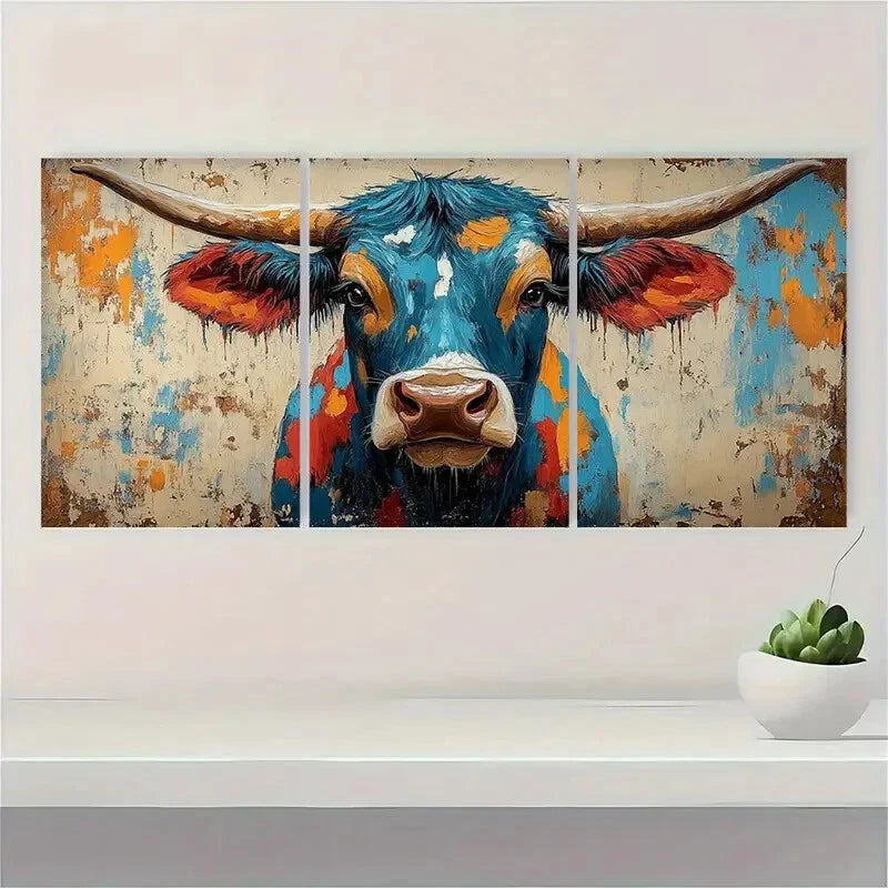 3pcs Painting Vibrant land Cow Charming Metal Print Ready to Hang Art