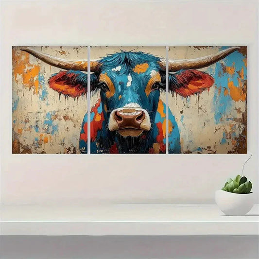 3pcs Painting Vibrant land Cow Charming Metal Print Ready to Hang Art
