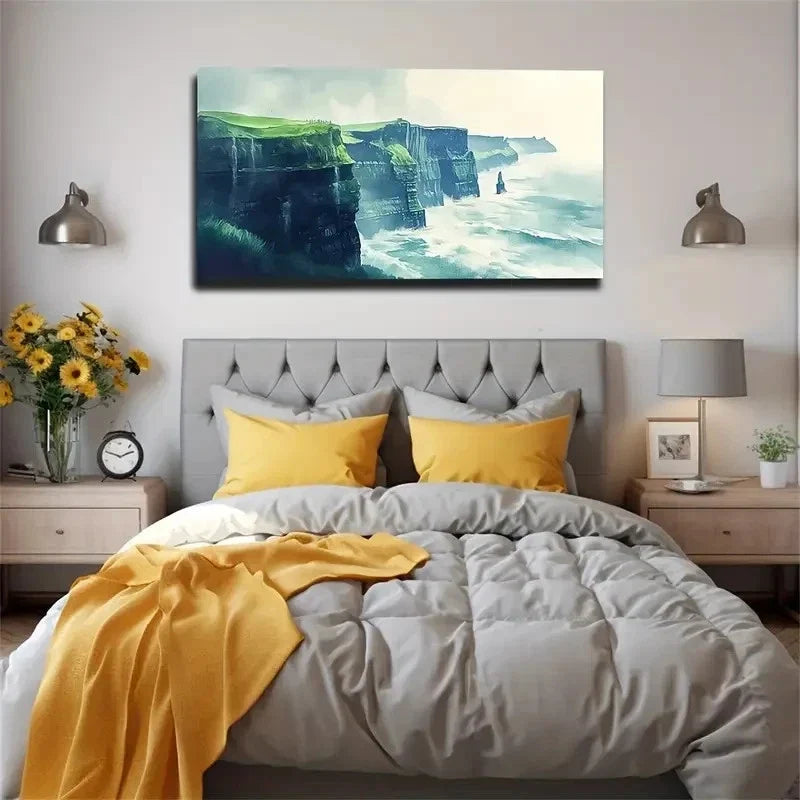 Green Cliff Figurative Style Wall Art Canvas Office Home Room Framed 80x45cm