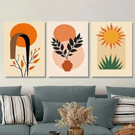 3pcs Modern Abstract Boho Style Sun Metal Print Ready to Hang Art