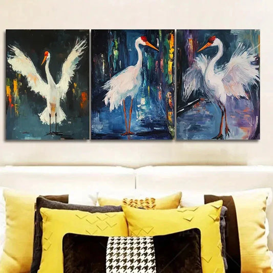 3pcs The White Crane Spreads Its Wings Metal Print Ready to Hang Art