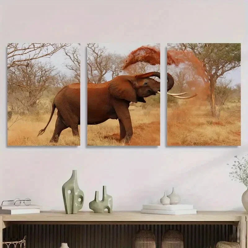 3pcs Elephant in the Wild African Wildlife Metal Print Ready to Hang Art
