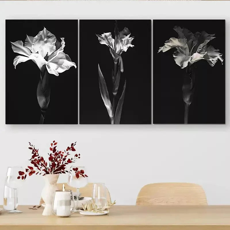 3pcs Elegant Black & White Monochrome Flora Wall Art Set Canvas Framed 40x60cm - High Quality Print 100% Australian Made Wall Canvas Ready to Hang